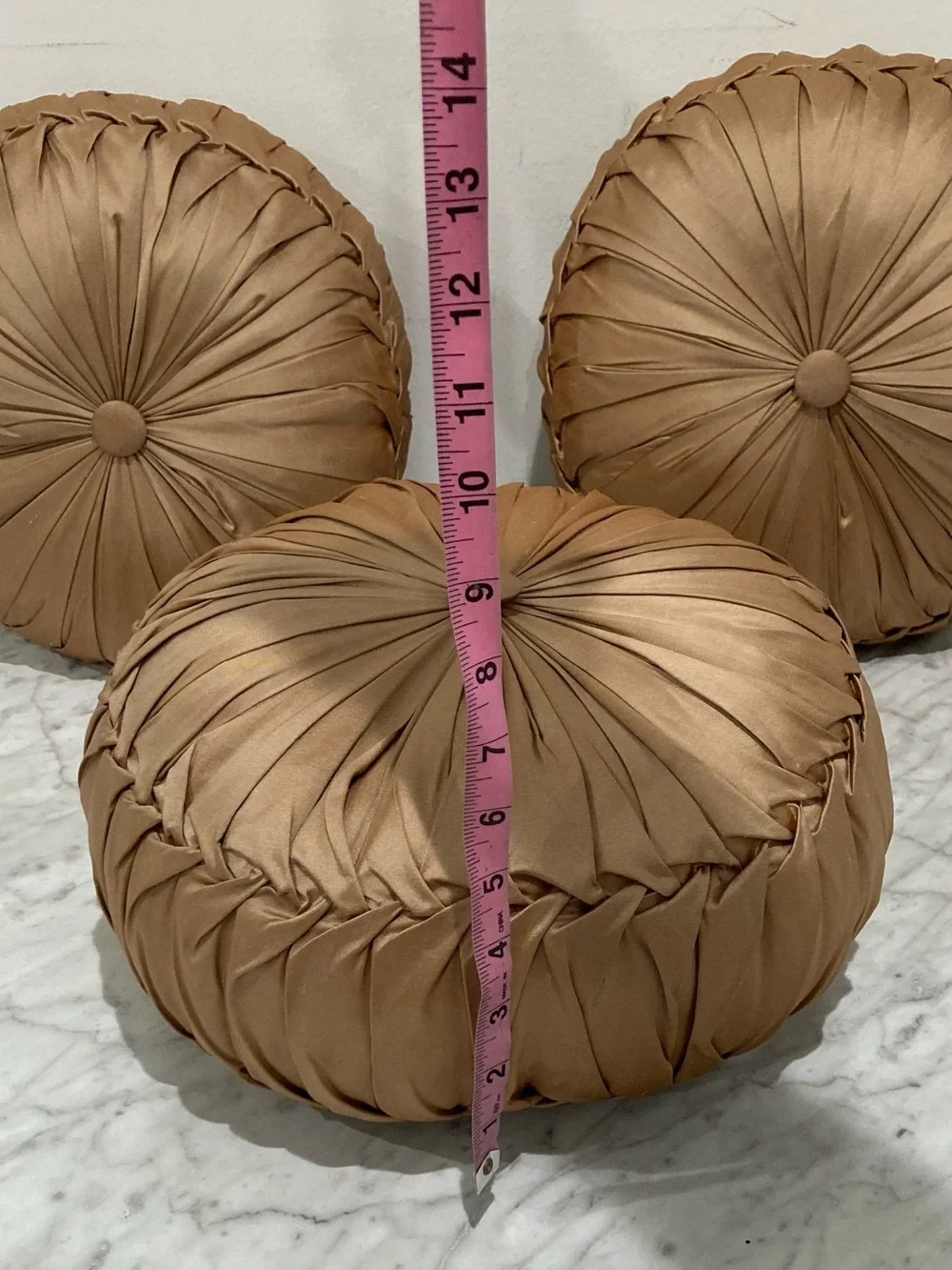 Bronze Ruched Satin Round Decorative Throw Pillows 14.5’’ Soft Polyester Filling